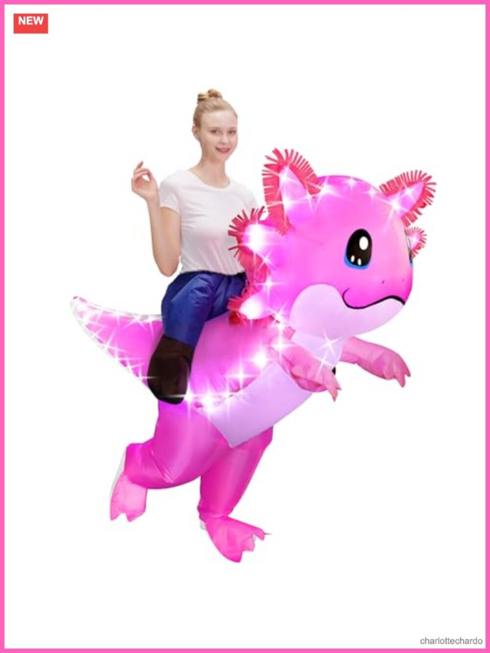 Inflatable Axolotl Costume Adult Light Up LED Blow Up Halloween Cosplay